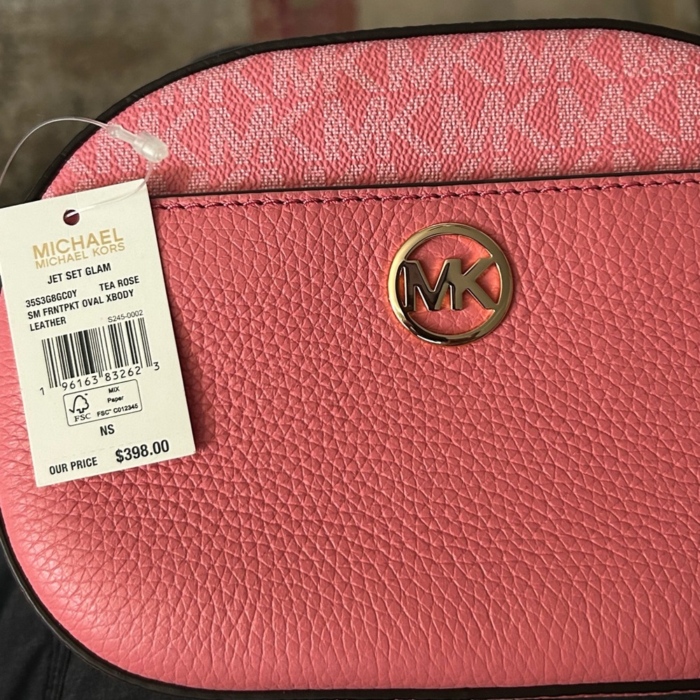MICHAEL KORS Jet Set Glam Pebble Leather Small Front Pocket Oval Crossbody Bag - Picture 2 of 4